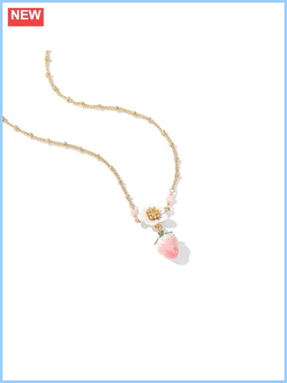 18K Gold Plated Strawberry Pendant Necklace Enamel Adjustable Chain Gift